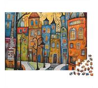 Cottage côté Rue 1000 Pièces Rue d'art colorée Puzzle pour Adultes Carton sans Odeur Anti-Stress Détente pour Passionnés pour Cadeaux Corporatifs 38x26cm/1000pcs
