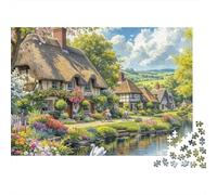 Cottage côté Rue 1000 Pièces Swan Thatch Cottage Puzzle Adulte Impression HD Anti-Stress pour S'amuser pour Adolescents 14+ sans Reflets sans Défaut 52x38cm/1000pcs