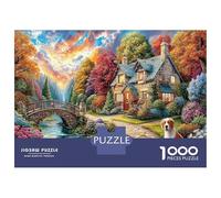 Cottage d' Automne Jigsaw Puzzle Jeux D'intelligence 1000 Pièces Chiot Mignon Puzzles Art Déco Divertissement Créatif pour Adultes 38x26cm/1000pcs