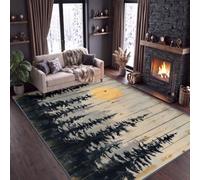 Cottage de Campagne Imprimé Tapis de Chambre 140x200 cm, Nature Forêt Pleine Lune Grain de Bois Lavable Tapis de Salon Antidérapant - Doux Moquette pour Salle de Séjour Chambre d'enfant Salle de Jeu