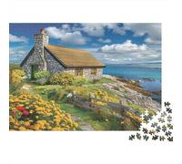 Cottage en Bord de mer avec des Fleurs 1000 Pieces Puzzles for Adults Le Paysage Cadeau pour La Famille Détente Décoration De La Maison Jeu Éducatif 52x38cm/1000pcs