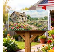 Cottage - Housses magnétiques de boîte aux lettres rustique, vintage, chemin de fleurs, vert printanier, pour décoration de jardin extérieur, 45,7 x 53,3 cm