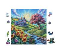 Cottage Jardin de tournesols 100 Pièces Puzzle Personne Âgée en Carton Épais sans Déformation Facile Débutant Anti-Stress Thérapie Occupationnelle Petit Prix 28x28cm