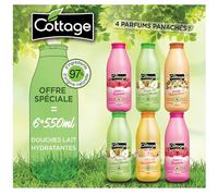 Cottage - OFFRE SPECIALE - Colis Panaché 6 Douches Laits Hydratantes 550ml - 97% d'ingrédients d'Origine Naturelle - Fabriqué en France