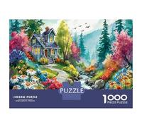 Cottage par Stream en Automne Puzzles 1000 Pieces Picture Puzzles for Adults Décoration Murale Tableau Décoratif 70x50cm/1000pcs