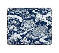 Cottage Petit tapis de souris carré en caoutchouc antidérapant pour ordinateur portable et gaming Bleu marine 20,3 x 25,4 cm