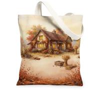Cottage Sac fourre-tout en toile, rustique et confortable pour récolte de feuillage d'automne Marron 33 x 38 cm