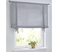Cottage Store romain à carreaux avec cordon de serrage pour tringle à rideaux, rideau de maison de campagne, cuisine, carreaux blanc/gris, largeur 45 cm x hauteur 100 cm