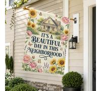 Cottage Sunflower Floral Welcome Citation Aquarelle Maison Drapeau 71,1 x | Motifs de tournesol, drapeau de pelouse, fleurs de pivoine, accents de papillon, style ferme, thème de quartier accueillant