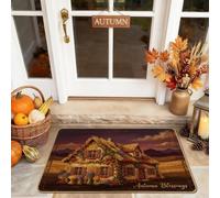 Cottage Welcome Paillasson rustique traditionnel citrouilles feuillage d'automne marron lavable profil bas pour maison, bureau, extérieur, intérieur, entrée, 73,6 x 43,2 cm