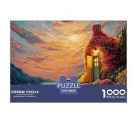 Cottage with Green Doors 1000 Pcs Carton Extra-épais Coffret De Puzzles Italian Lakeside Stimulant Et Éducatif Défi Unique Puzzles pour Adultes Et Enfants 38x26cm/1000pcs