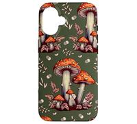 Cottagecore Aesthetic Mushroom Vintage Dark Green and Orange Coque pour iPhone 16