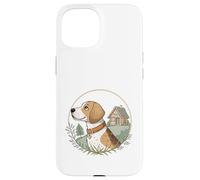 Cottagecore Beagle avec cabane et scène boisée Coque pour iPhone 15
