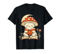 Cottagecore Chat Champignon lisant Un Livre pour Femme T-Shirt