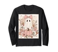 Cottagecore Coquette Rose Pastel Fleurs fantômes et citrouilles Manche Longue