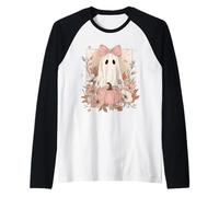 Cottagecore Coquette Rose Pastel Fleurs fantômes et citrouilles Manche Raglan