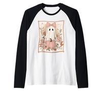Cottagecore Coquette Rose Pastel Fleurs fantômes et citrouilles Manche Raglan