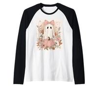 Cottagecore Coquette Rose Pastel Fleurs fantômes et citrouilles Manche Raglan