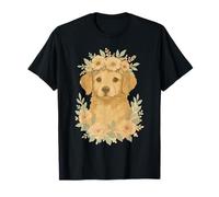 Cottagecore Golden Retriever Puppy with Floral Crown Art T-Shirt