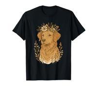 Cottagecore Golden Retriever with Rustic Wildflower Crown T-Shirt