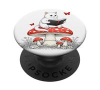 Cottagecore Livre de Lecture en Forme de Chat Blanc PopSockets PopGrip Adhésif