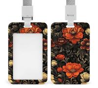 Cottagecore Porte-badge rétractable avec clip pour carte d'identité Motif fleurs Orange foncé Beige