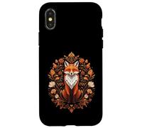 Cottagecore Red Fox Sitting in Floral Nature Wreath Coque pour iPhone X/XS