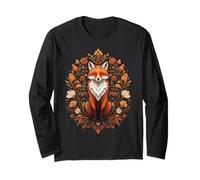 Cottagecore Red Fox Sitting in Floral Nature Wreath Manche Longue