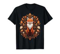 Cottagecore Red Fox Sitting in Floral Nature Wreath T-Shirt