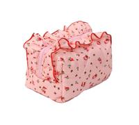 Cottagecore Sac de Maquillage en Fleurs de Cerisier-Grande capacité Roll-Top Pochette à cosmétiques (6.8x4.1x3.9in), Rose Floral Kawaii Organisateur de Toilette pour Femme