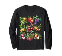 Cottagecore Summer Fruits Aquarelle Pêche Cerises Baies Manche Longue