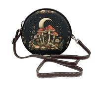 Cottagecore Vintage Sac à bandoulière rond en cuir Motif champignons et fleurs