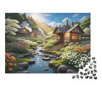 Cottages Stream Puzzle de 1000 Pièces Recycled Sunlit Valley Senior Puzzles Accessoires de Jeu de Fête Développement de l'Intelligence des Garçons et Filles Amusement Éducatif 70x50cm/1000pcs