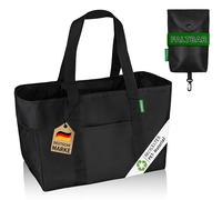 COTTARA® Grand Sac à Provisions Pliable Avec Poche Supplémentaire - Panier en Matériau Recyclé - Imperméable et Stable - Idéal Pour Shopping, Bain ou Plage
