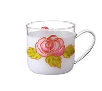 Cottea 350 ml/12oz Tasses en verre peintes à la main avec anse, tasse a cafe en verre transparent, tasses à thé pour boissons chaudes, verres a eau, lot de 1. (rose)
