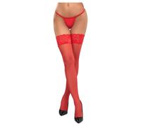 Cottelli - bas autofixants dentelle fleurie - rouge - 3/M-L