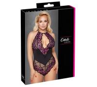 Cottelli - body grande taille femme - dentelle florale - noir violet