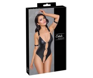 Cottelli Bondage - body ouvert brillant avec anneaux - noir - M