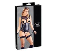 Cottelli Bondage - Body ouvert brillant et menottes (noir)