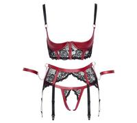 Ensemble 3 Pièces Effet Cuir et Dentelle - Taille : XL - 42