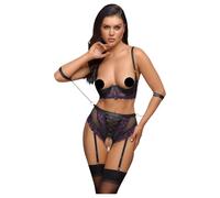 Cottelli Bondage - ensemble soutien-gorge et menottes - noir violet - L