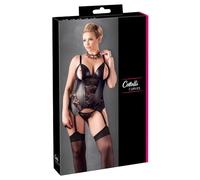 Cottelli Collection Bustier Jarretelles Ouvert/String avec Dentelle Taille XXL Noir