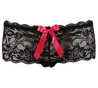 Cottelli Collection Culotte Ouverte en Dentelle Noir avec Nœud en Satin Rose Taille L