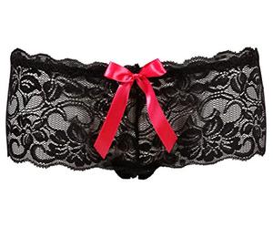 Cottelli Collection Culotte Ouverte en Dentelle Noir avec Nœud en Satin Rose Taille L