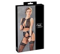 Cottelli Collection Ensemble bondage à jarretelles 4 pièces en dentelle Noir L