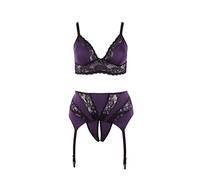 Cottelli Collection Ensemble Dessous Jarretelles avec Dentelle Lilas/Noir Taille 3 XL