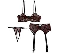 Cottelli Collection Ensemble Dessous Jarretelles Rouge Bordeaux/Noir Taille 75B/S 3 Pièces