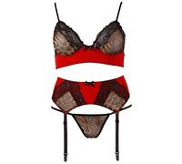 Cottelli Collection Ensemble Dessous Jarretelles Rouge/Noir Taille S 3 Pièces
