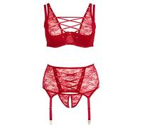 Cottelli Collection Ensemble Lingerie 3 Pièces en Dentelle, Rouge, Taille 85DL Rouge Large