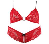 Cottelli Collection Ensemble Lingerie Soutien-Gorge et Slip Ouvert Dentelle Rouge Taille M